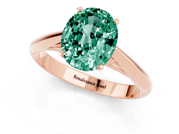 Rose gold Oval Cut Green Sapphire Solitaire Engagement Ring with Cathedral Setting and Four-Prong Mount