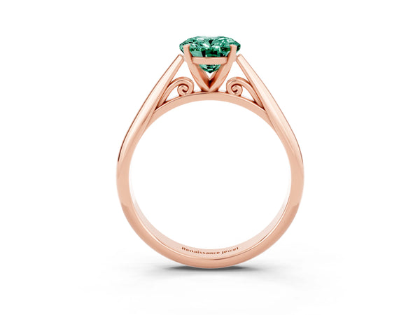 Rose gold Oval Cut Green Sapphire Solitaire Engagement Ring with Cathedral Setting and Four-Prong Mount