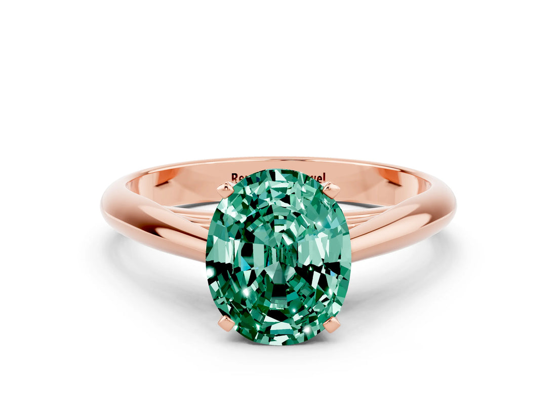 Rose gold Oval Cut Green Sapphire Solitaire Engagement Ring with Cathedral Setting and Four-Prong Mount_66