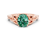 Rose gold Oval Cut Green Sapphire Solitaire Engagement Ring with Celtic Knot Band and Four-Prong Setting