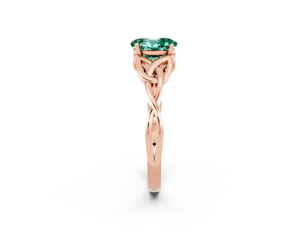 Rose gold Oval Cut Green Sapphire Solitaire Engagement Ring with Celtic Knot Band and Four-Prong Setting