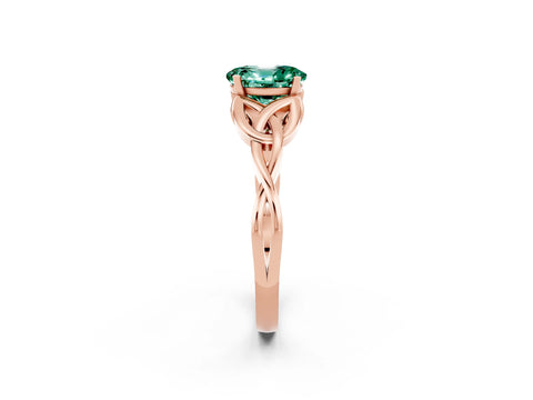 Rose gold Oval Cut Green Sapphire Solitaire Engagement Ring with Celtic Knot Band and Four-Prong Setting_2