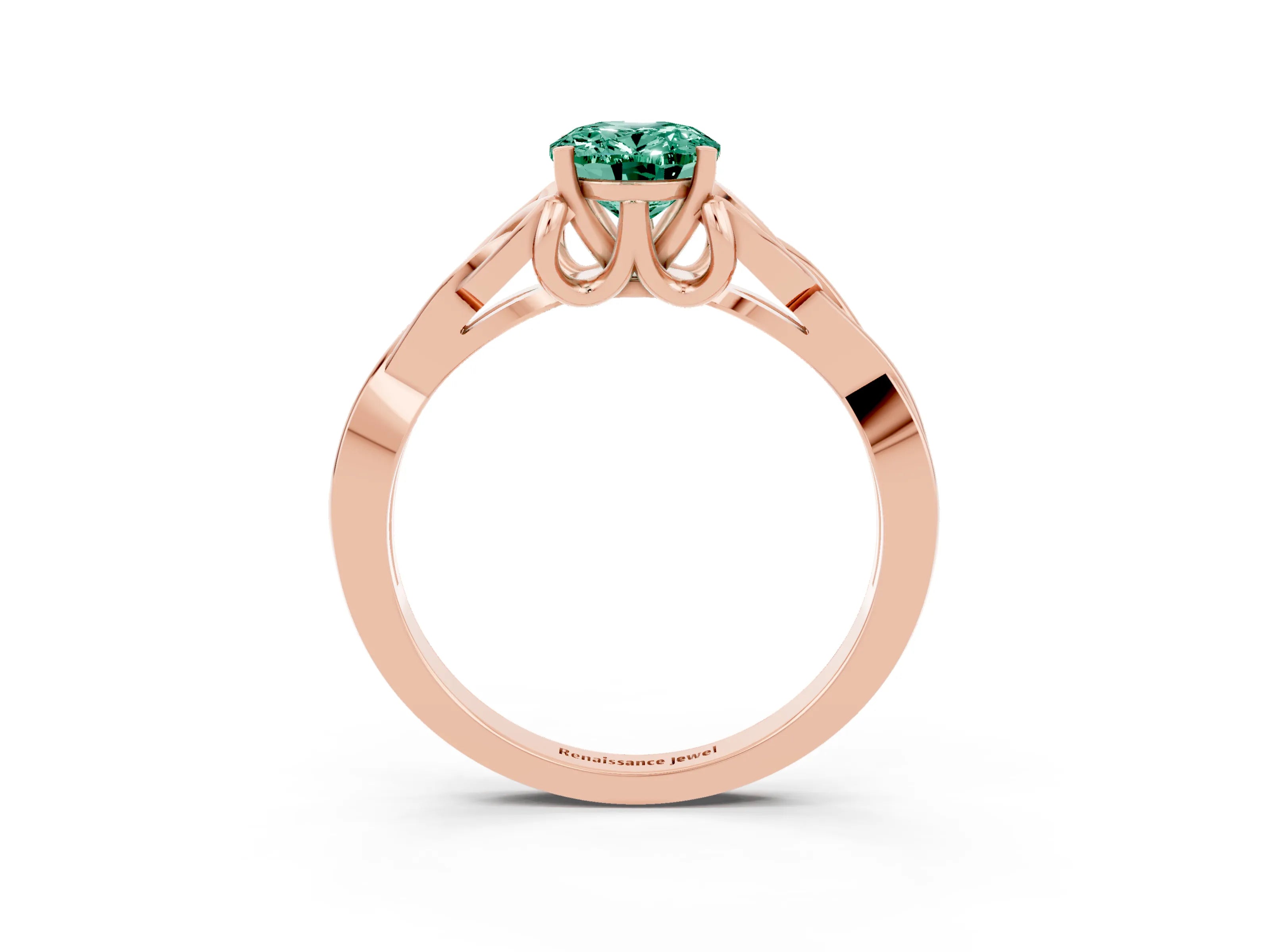 Rose gold Oval Cut Green Sapphire Solitaire Engagement Ring with Celtic Knot Band and Four-Prong Setting_3