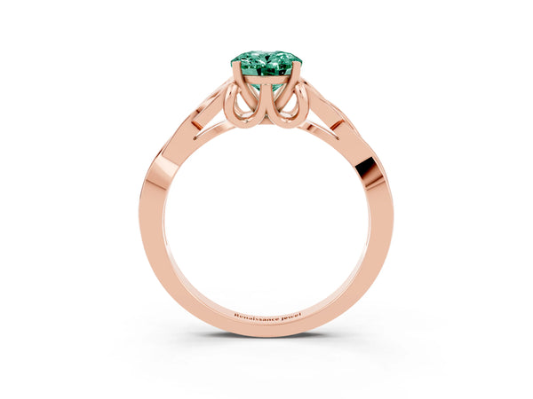 Rose gold Oval Cut Green Sapphire Solitaire Engagement Ring with Celtic Knot Band and Four-Prong Setting