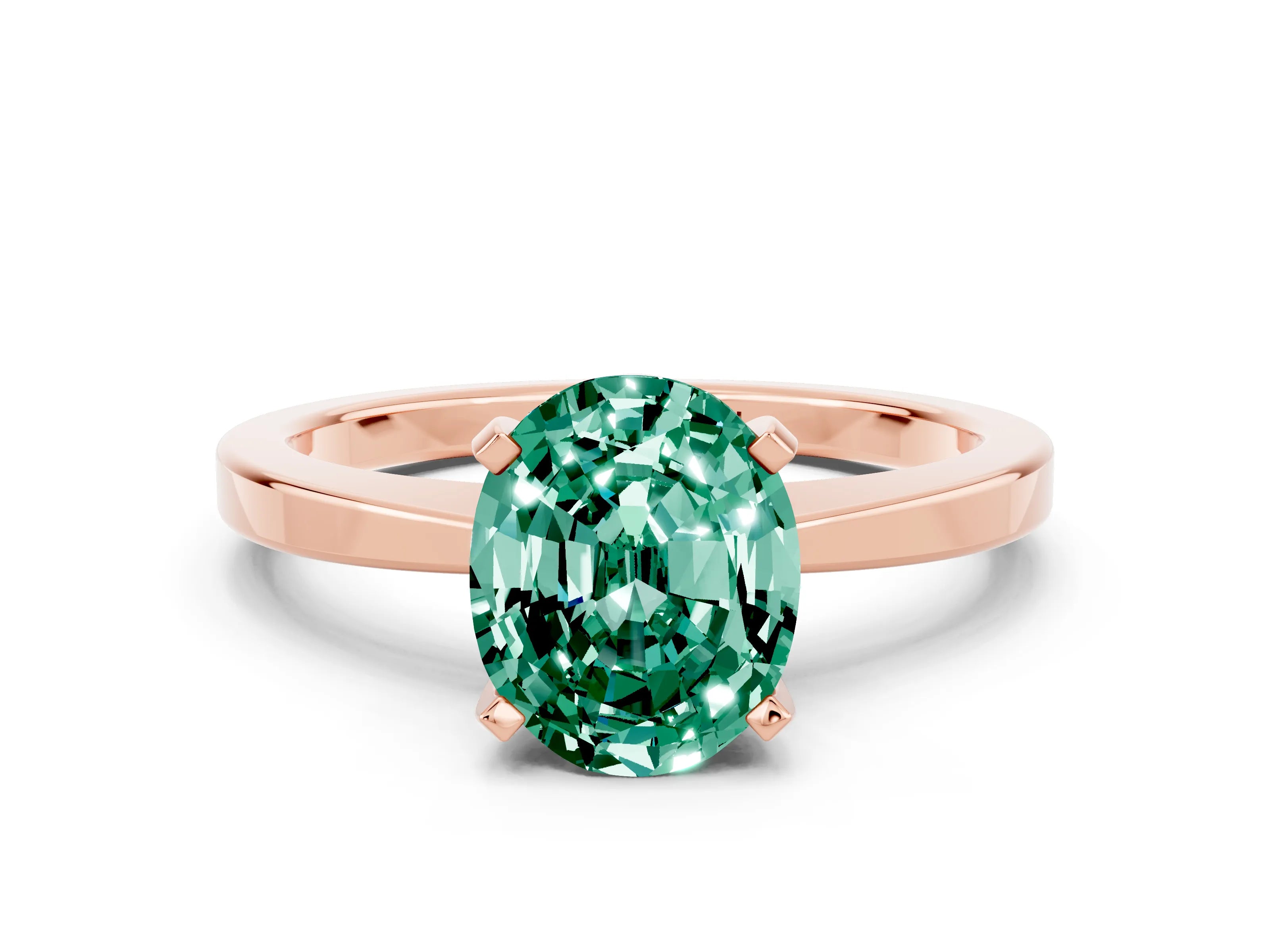 Rose gold Oval Cut Green Sapphire Solitaire Engagement Ring with Classic Band and Four-Prong Setting_24