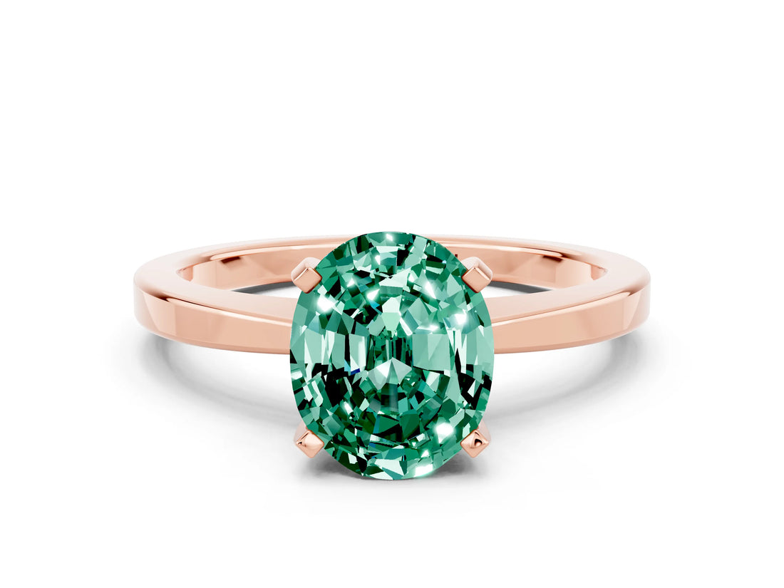 Rose gold Oval Cut Green Sapphire Solitaire Engagement Ring with Classic Band and Four-Prong Setting_24