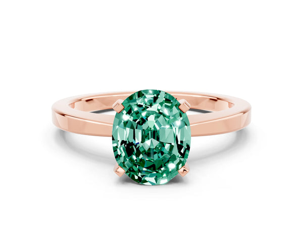 Rose gold Oval Cut Green Sapphire Solitaire Engagement Ring with Classic Band and Four-Prong Setting