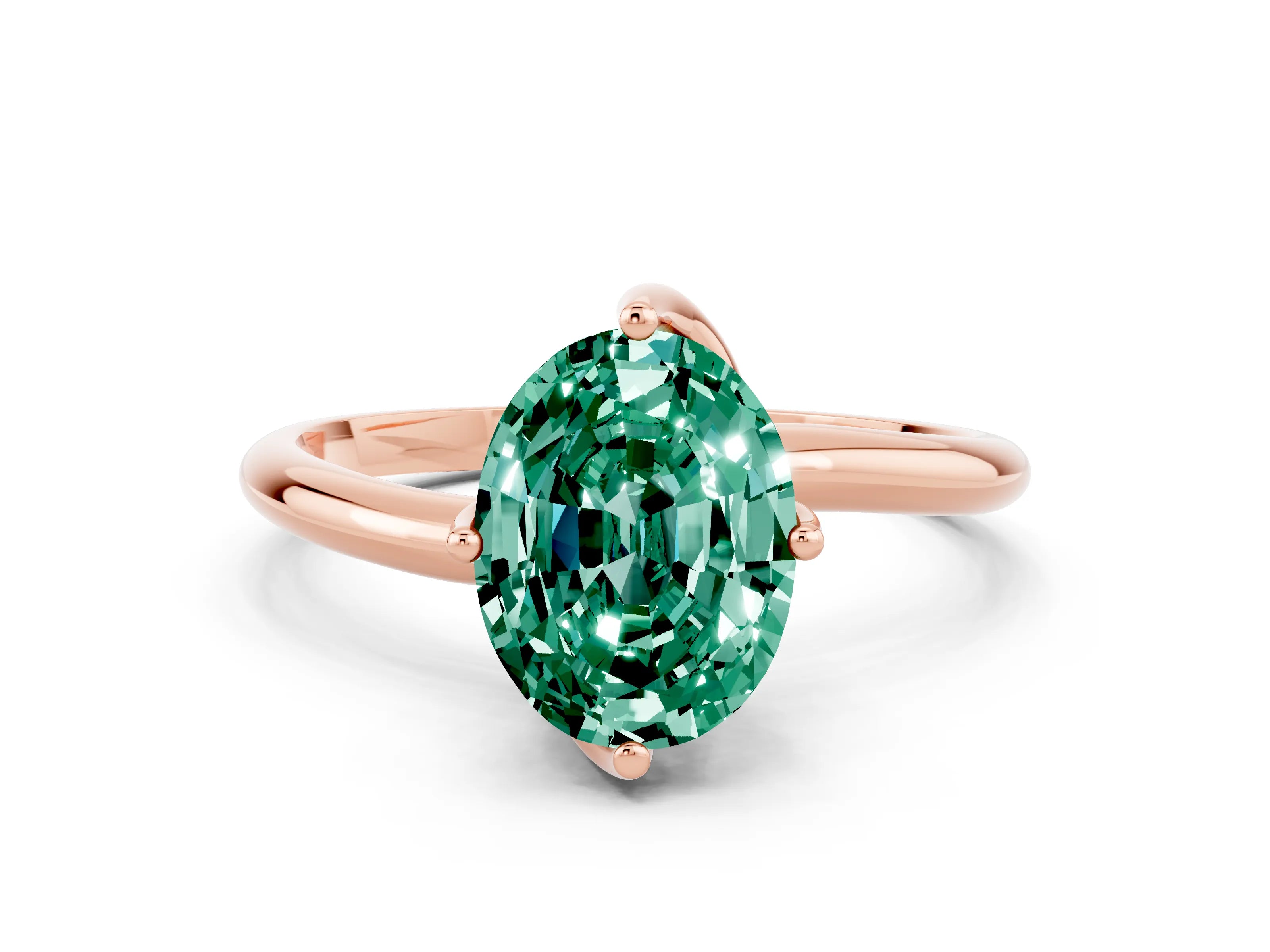 Rose gold Oval Cut Green Sapphire Solitaire Engagement Ring with Four-Prong Setting and Classic Band_12