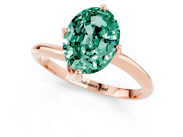 Rose gold Oval Cut Green Sapphire Solitaire Engagement Ring with Four-Prong Setting and Classic Band