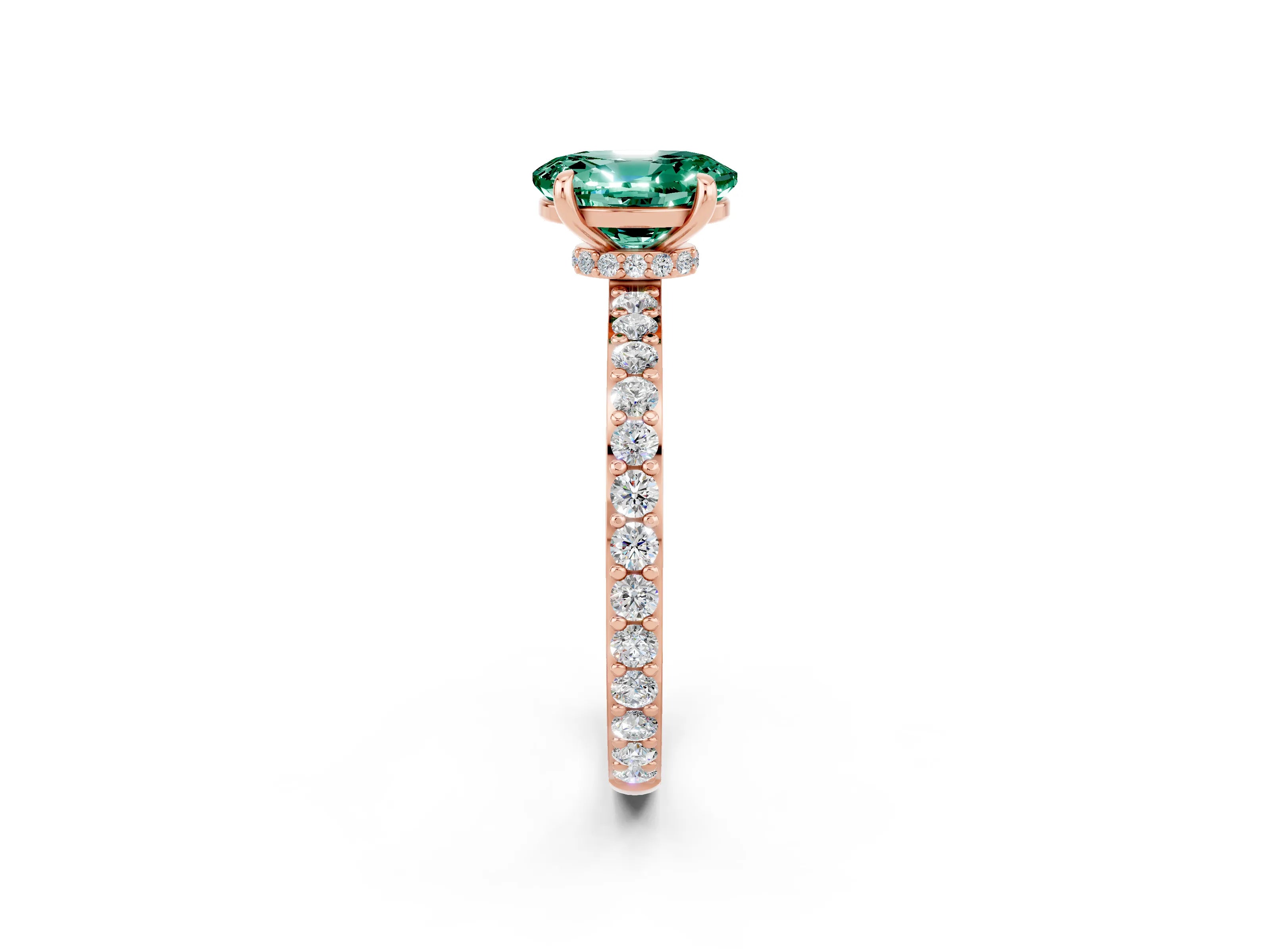 Rose gold Oval Cut Green Sapphire Solitaire Engagement Ring with Pavé Band and Four-Prong Setting_2