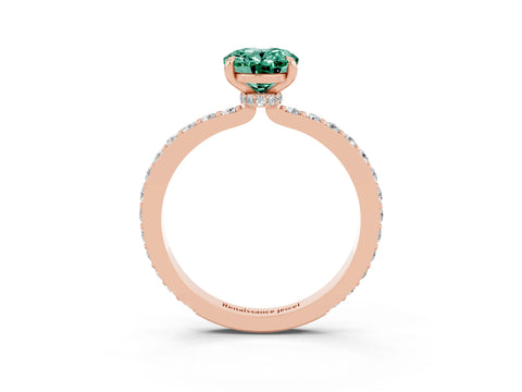 Rose gold Oval Cut Green Sapphire Solitaire Engagement Ring with Pavé Band and Four-Prong Setting_3