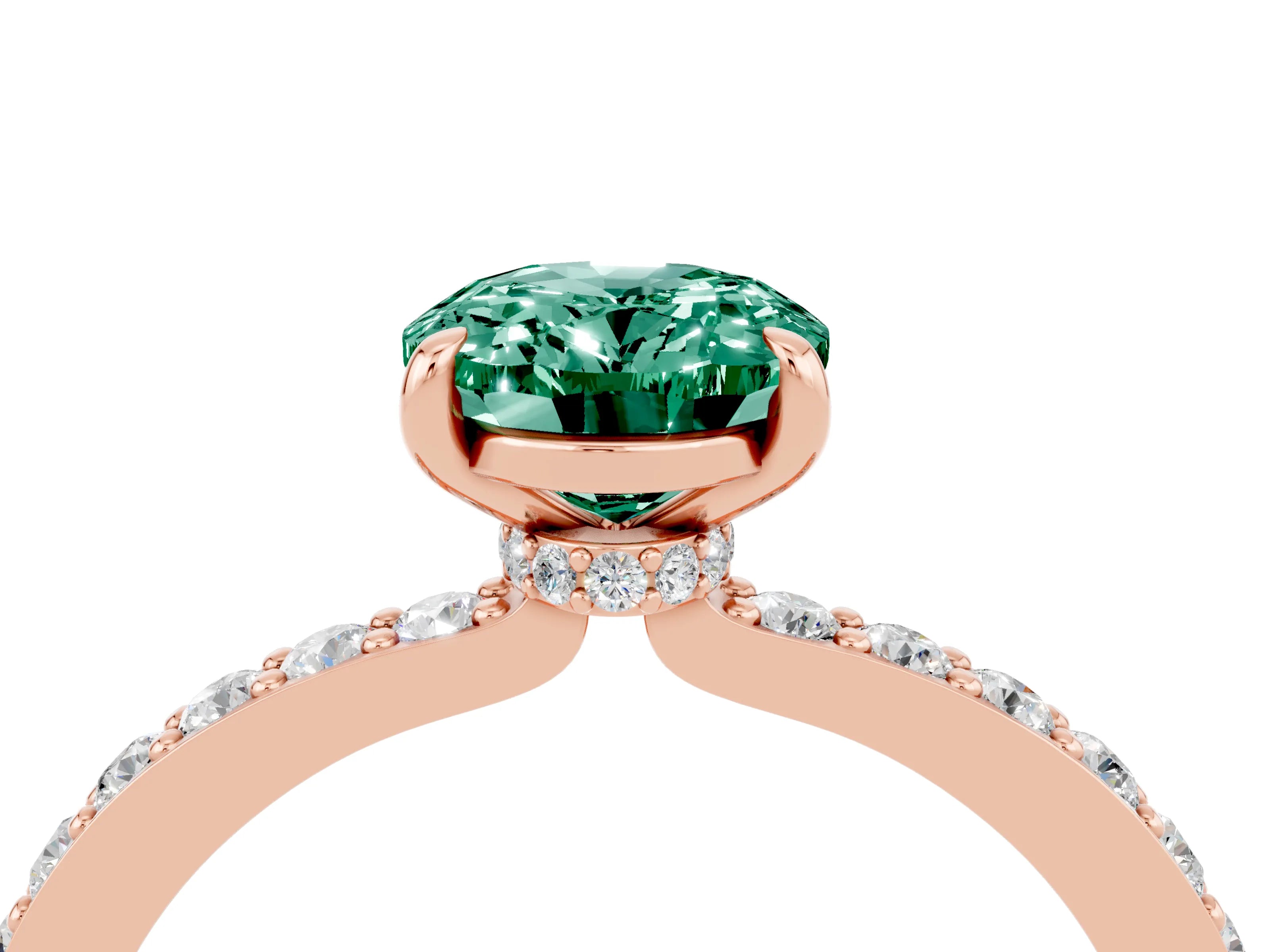 Rose gold Oval Cut Green Sapphire Solitaire Engagement Ring with Pavé Band and Four-Prong Setting_4