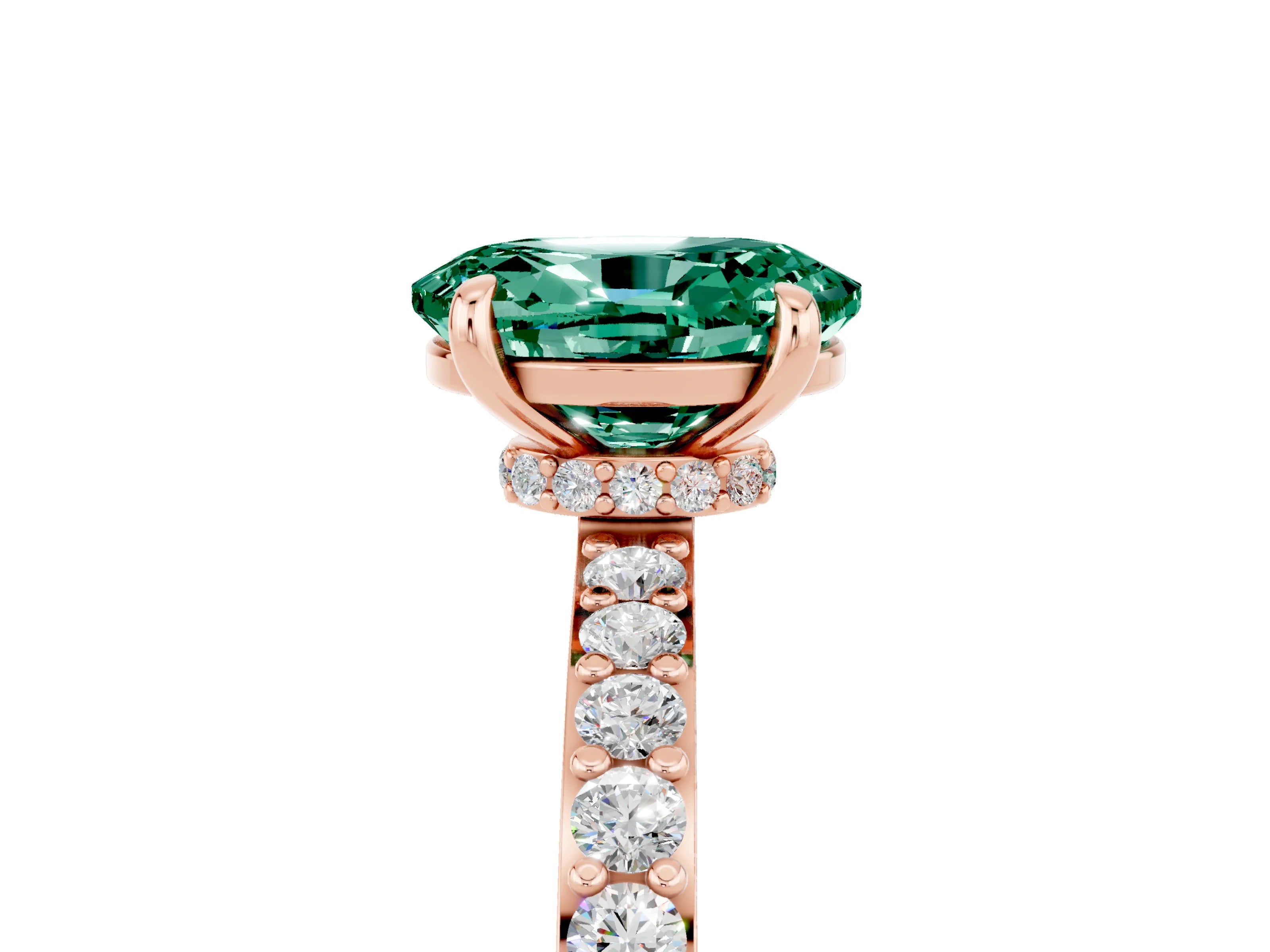 Rose gold Oval Cut Green Sapphire Solitaire Engagement Ring with Pavé Band and Four-Prong Setting_5