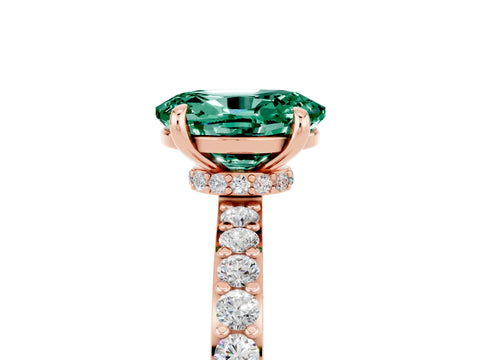 Rose gold Oval Cut Green Sapphire Solitaire Engagement Ring with Pavé Band and Four-Prong Setting_5