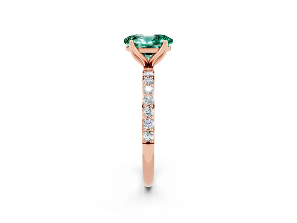 Rose gold Oval Cut Green Sapphire Solitaire Engagement Ring with Round  Pavé Band and Prong Setting