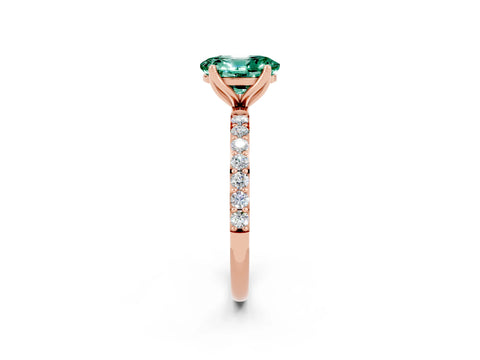 Rose gold Oval Cut Green Sapphire Solitaire Engagement Ring with Pavé Band and Prong Setting_2
