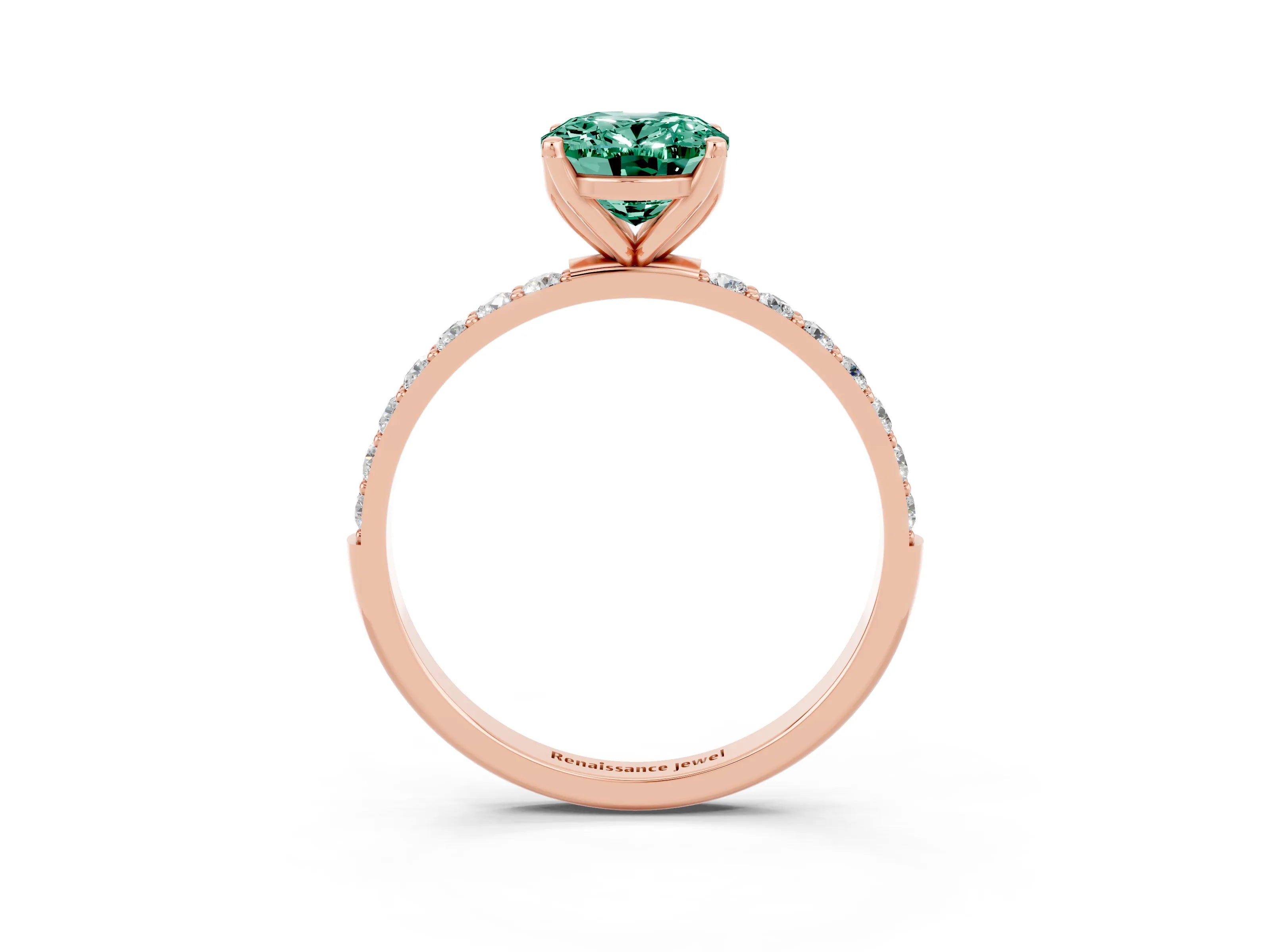 Rose gold Oval Cut Green Sapphire Solitaire Engagement Ring with Pavé Band and Prong Setting_3