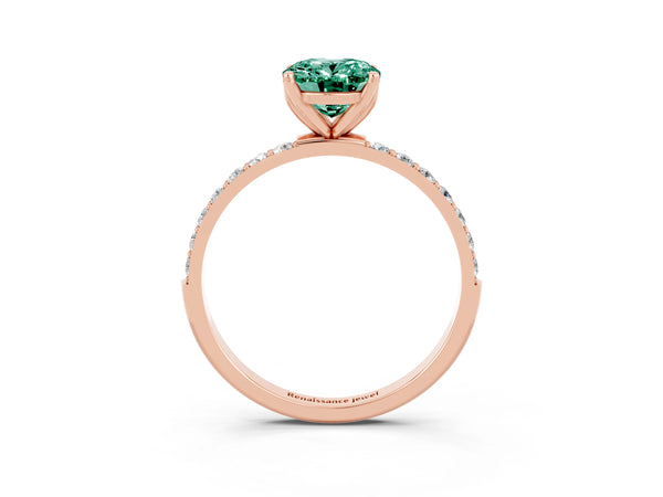 Rose gold Oval Cut Green Sapphire Solitaire Engagement Ring with Round  Pavé Band and Prong Setting