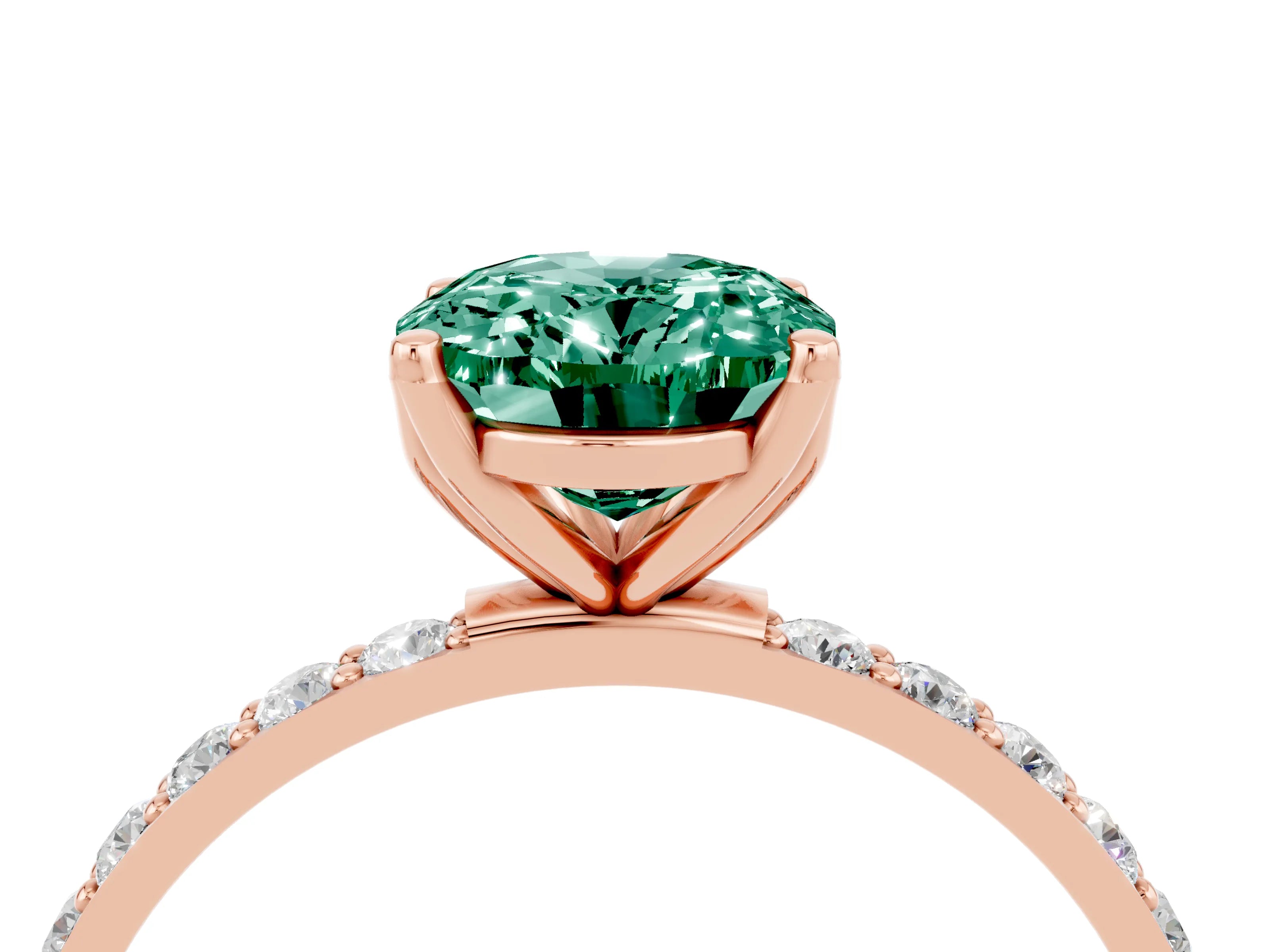 Rose gold Oval Cut Green Sapphire Solitaire Engagement Ring with Pavé Band and Prong Setting_4
