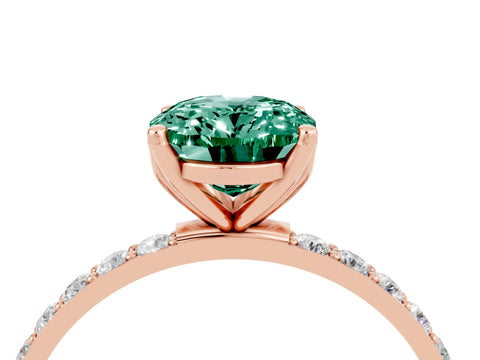 Rose gold Oval Cut Green Sapphire Solitaire Engagement Ring with Pavé Band and Prong Setting_4