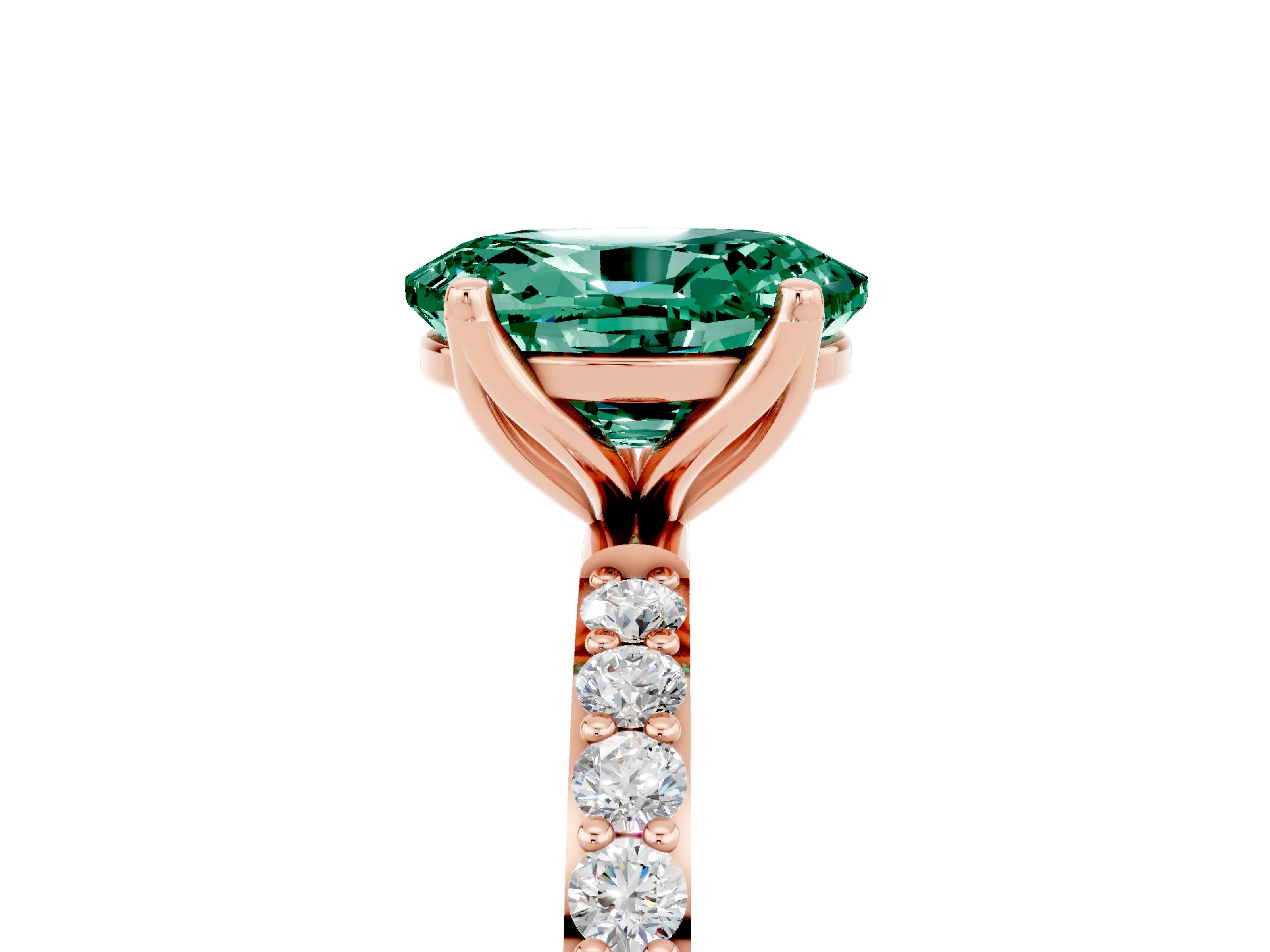 Rose gold Oval Cut Green Sapphire Solitaire Engagement Ring with Pavé Band and Prong Setting_5