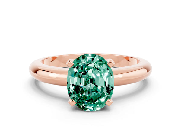 Rose gold Oval Cut Green Sapphire Solitaire Engagement Ring with Round Band and Four-Prong Setting