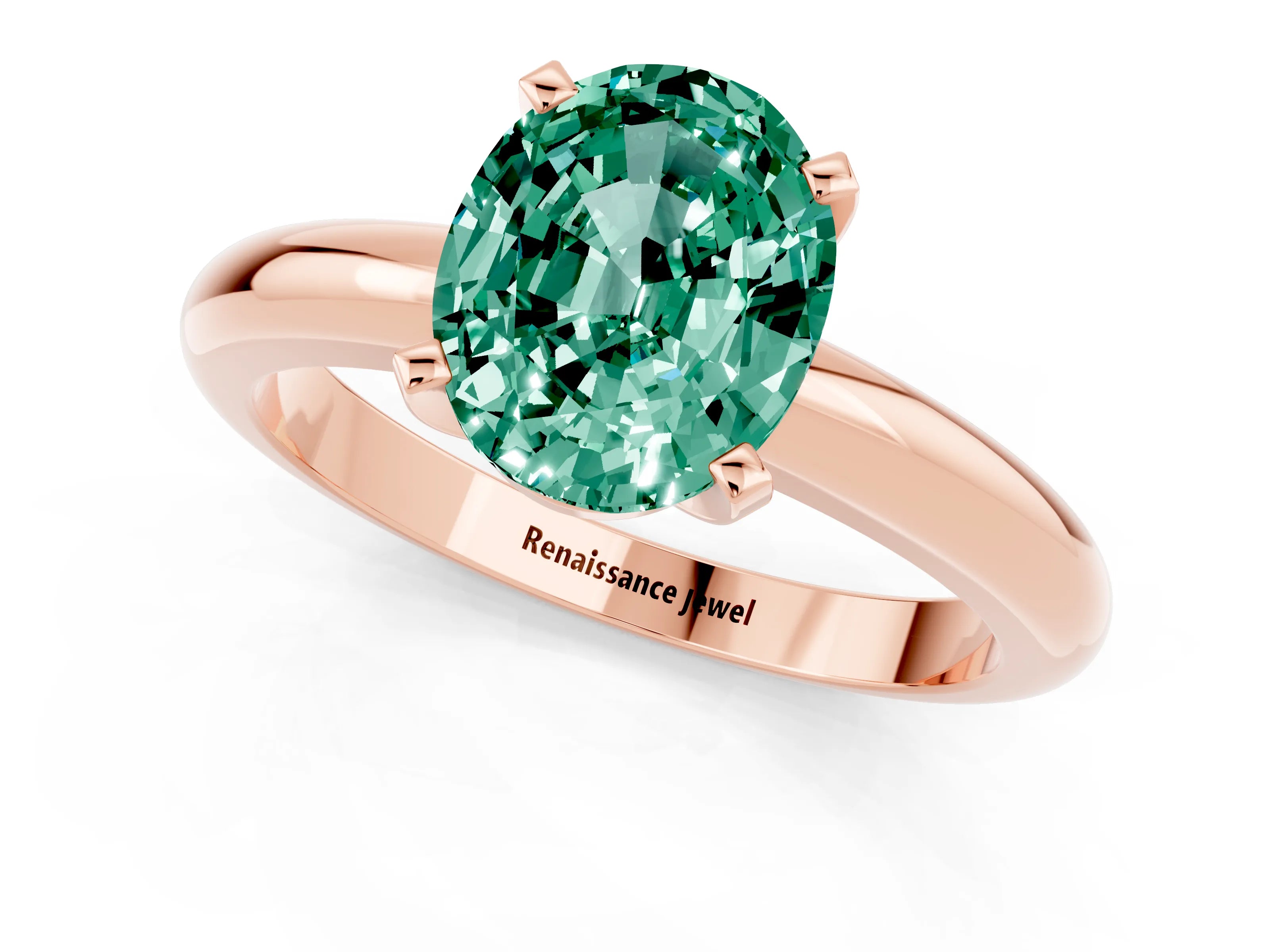 Rose gold Oval Cut Green Sapphire Solitaire Engagement Ring with Round Band and Four-Prong Setting_1