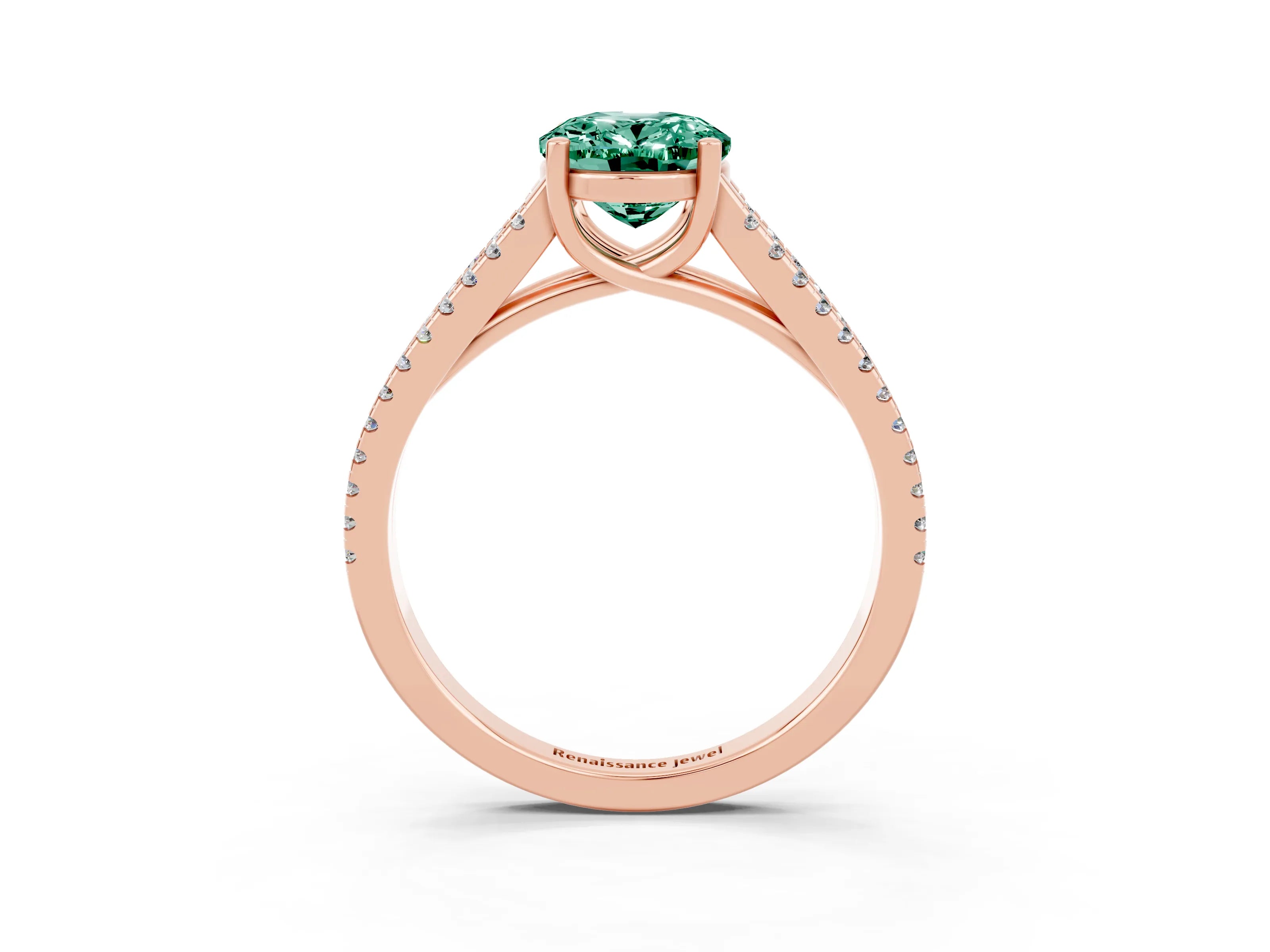 Rose gold Oval Cut Green Sapphire Solitaire Engagement Ring with Split Shank Pavé Band_3