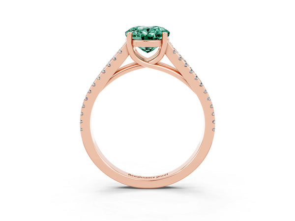 Rose gold Oval Cut Green Sapphire Solitaire Engagement Ring with Split Shank Pavé Band