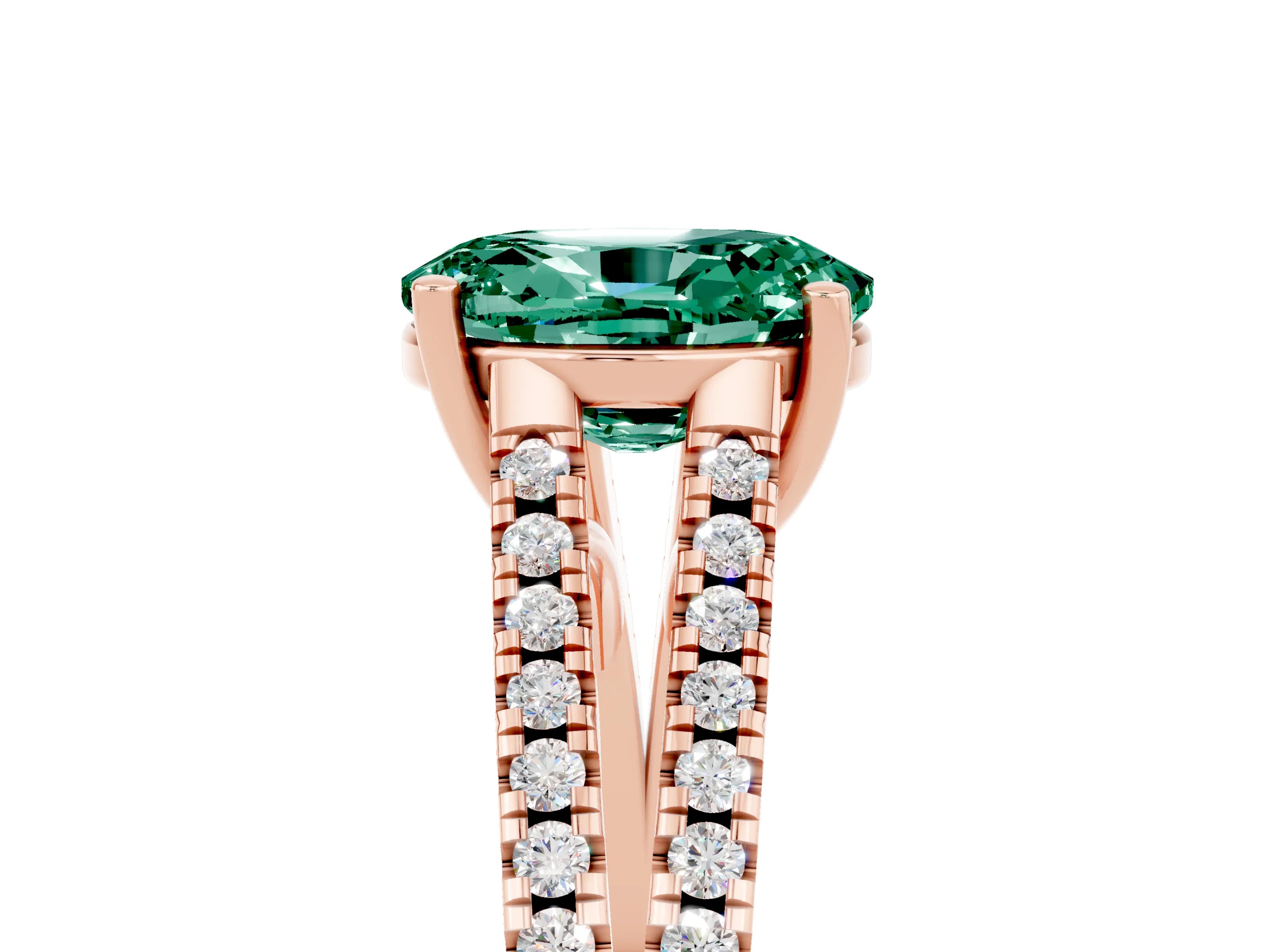 Rose gold Oval Cut Green Sapphire Solitaire Engagement Ring with Split Shank Pavé Band_5