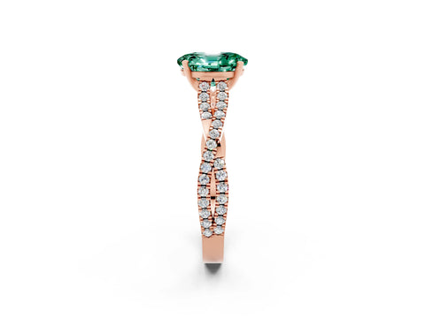 Rose gold Oval Cut Green Sapphire Solitaire Engagement Ring with Twisted Pavé Band and Four-Prong Setting_2