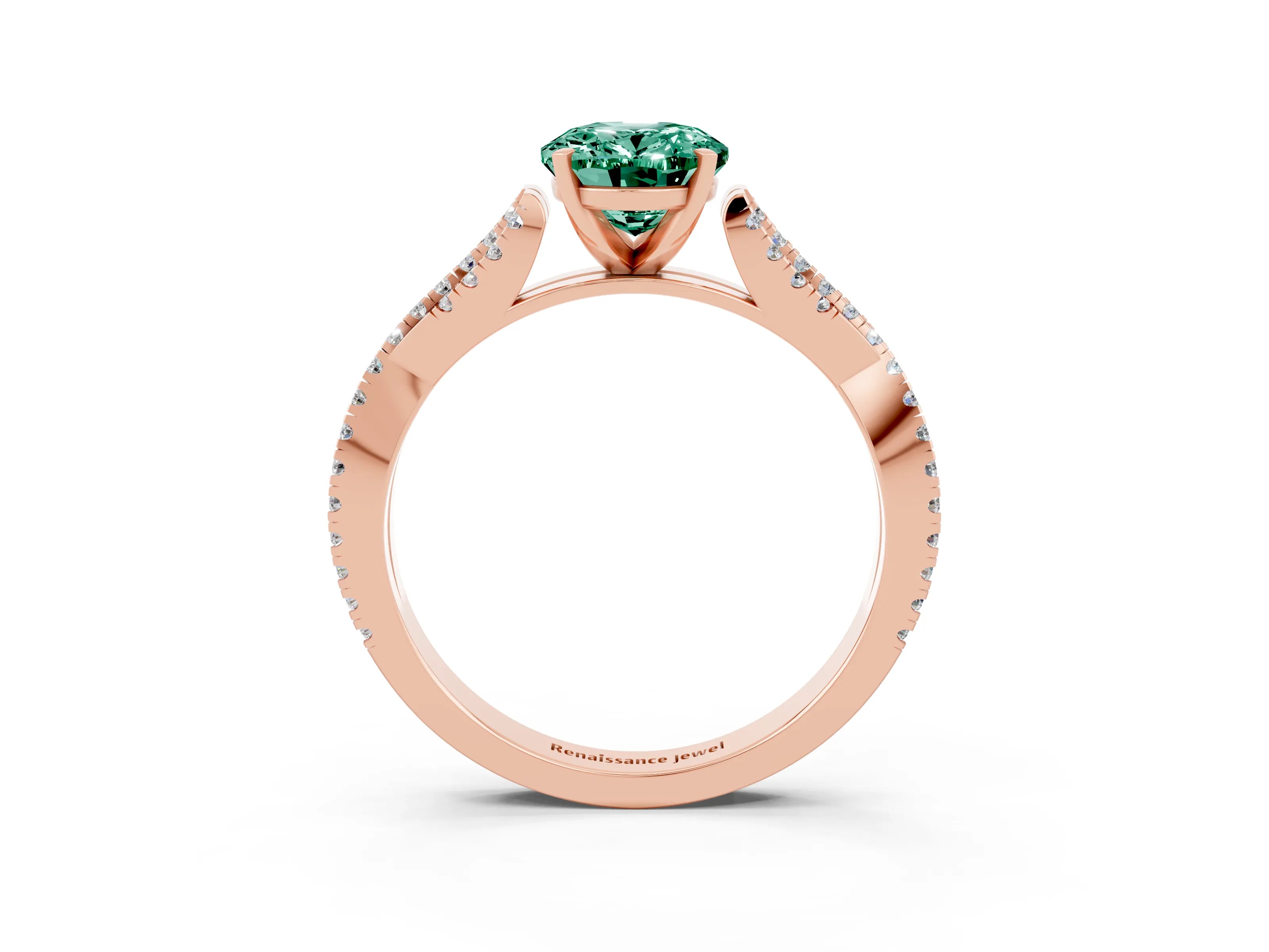 Rose gold Oval Cut Green Sapphire Solitaire Engagement Ring with Twisted Pavé Band and Four-Prong Setting_3