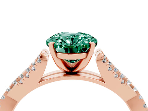 Rose gold Oval Cut Green Sapphire Solitaire Engagement Ring with Twisted Pavé Band and Four-Prong Setting_4
