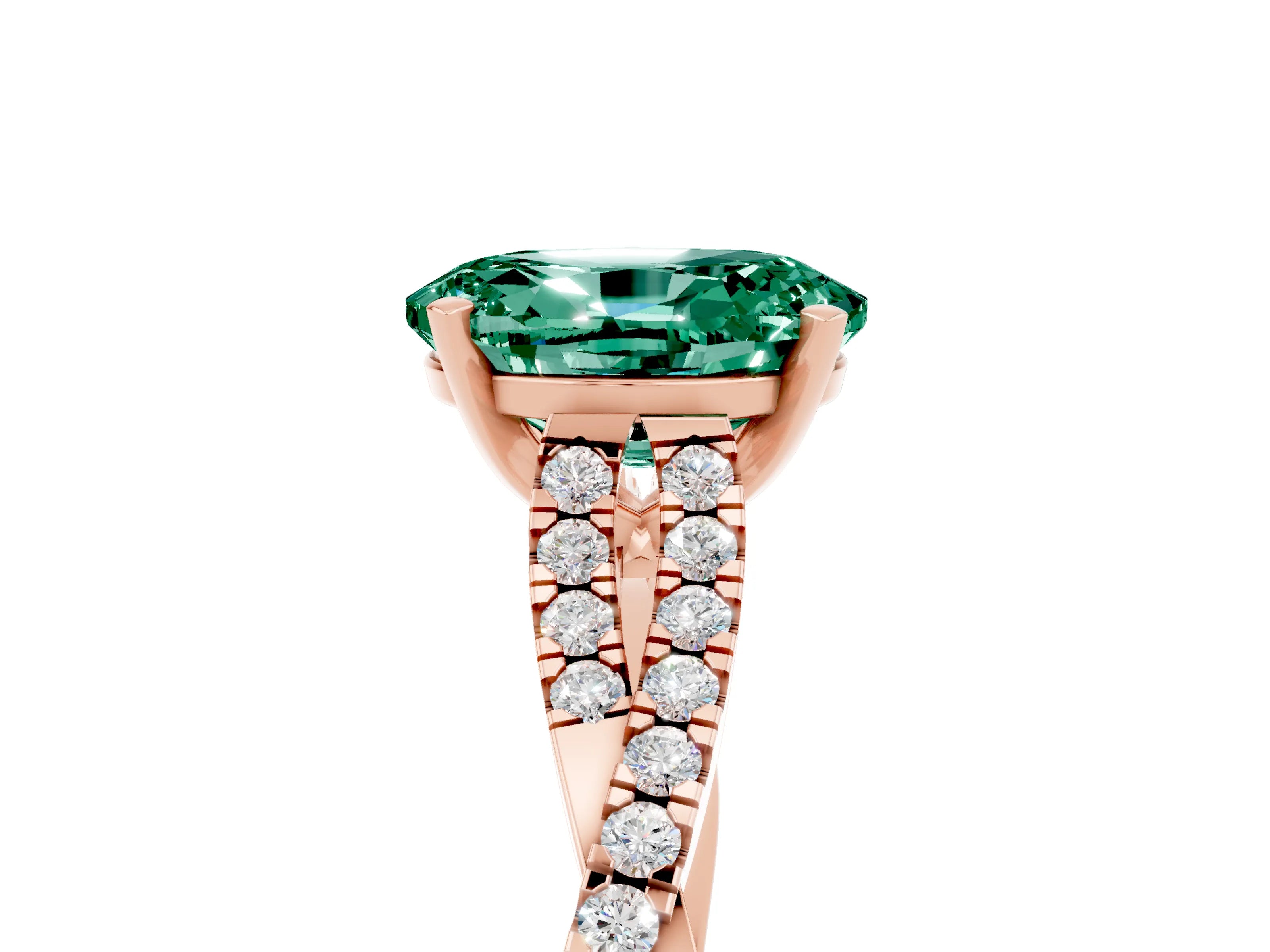 Rose gold Oval Cut Green Sapphire Solitaire Engagement Ring with Twisted Pavé Band and Four-Prong Setting_5
