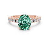 Rose gold Oval Cut Green Sapphire Solitaire Pavé Band with Four-Prong Setting