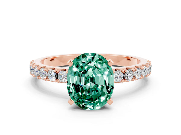 Rose gold Oval Cut Green Sapphire Solitaire Pavé Band with Four-Prong Setting