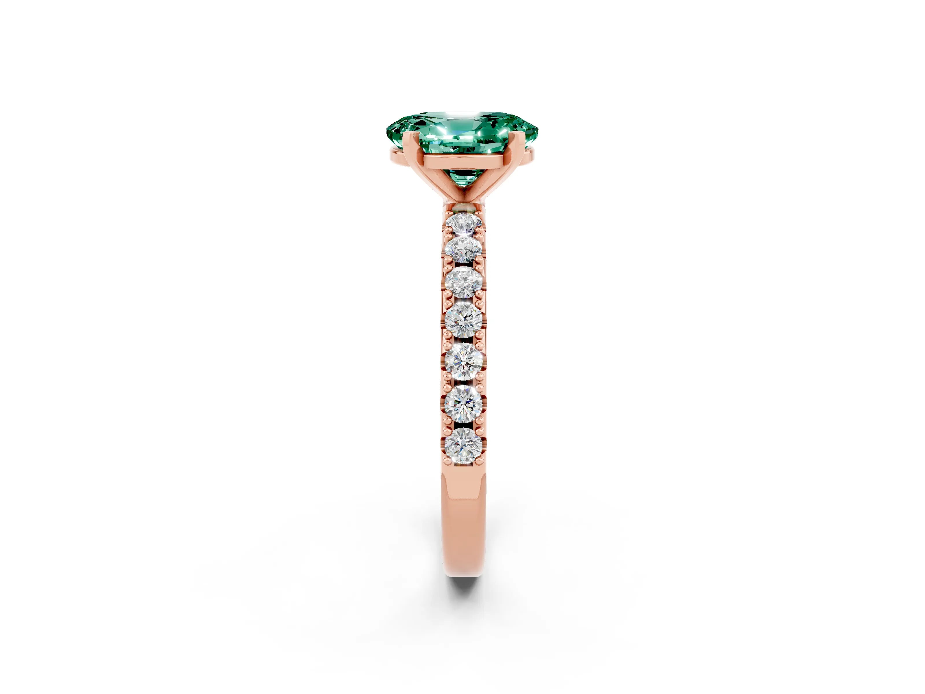 Rose gold Oval Cut Green Sapphire Solitaire Pavé Band with Four-Prong Setting_2