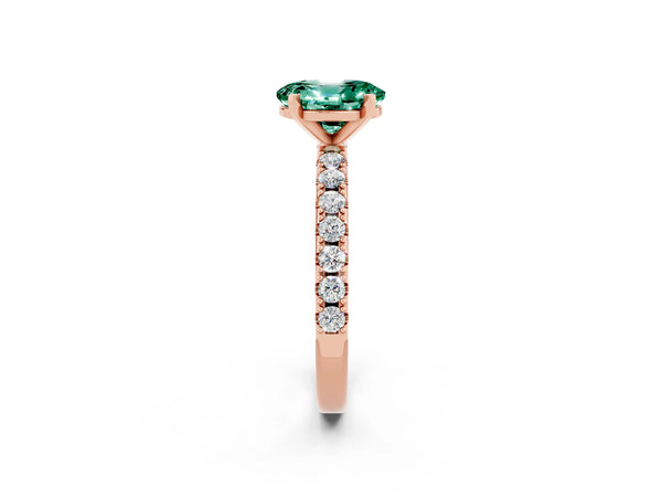 Rose gold Oval Cut Green Sapphire Solitaire Pavé Band with Four-Prong Setting