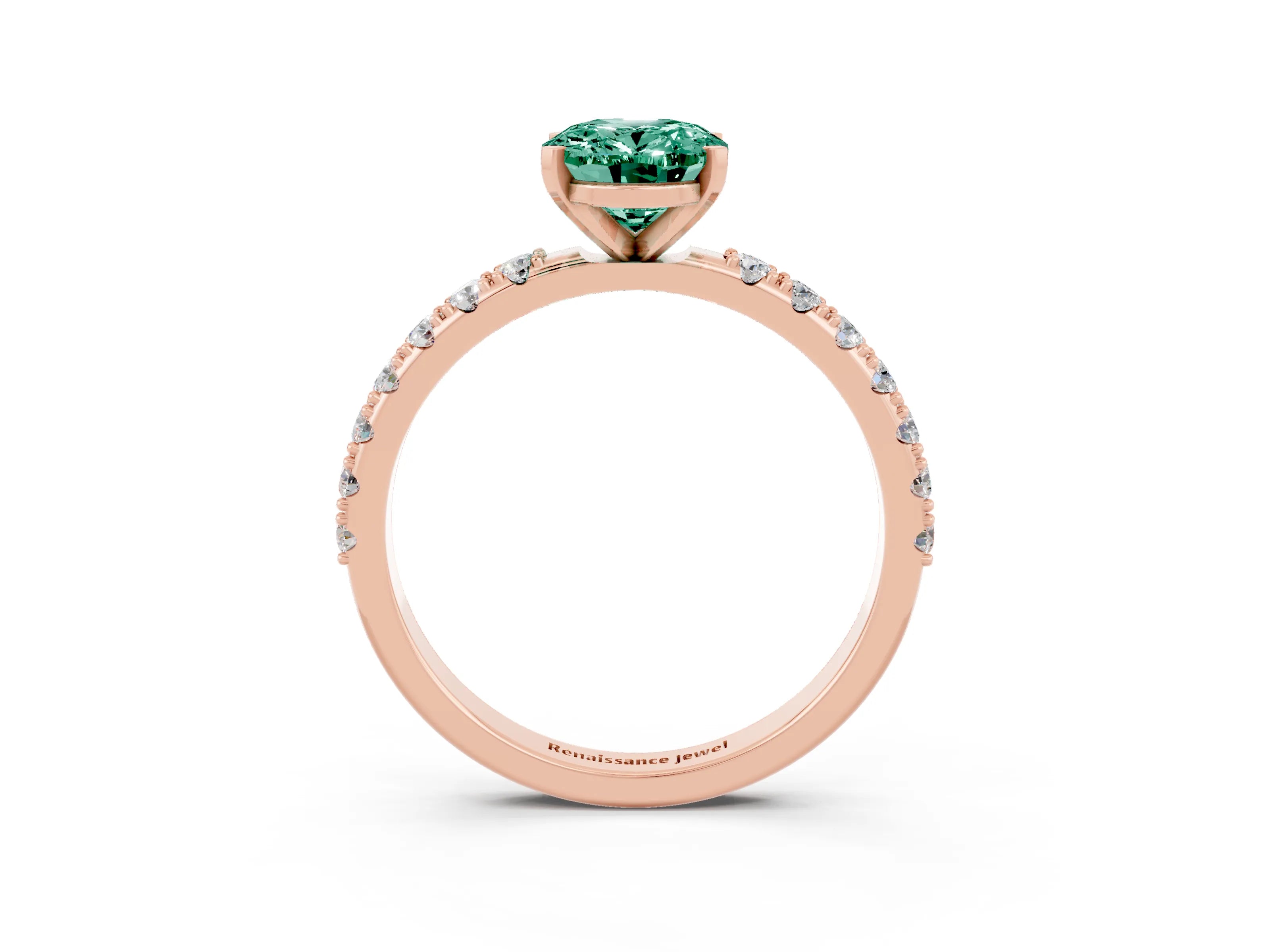 Rose gold Oval Cut Green Sapphire Solitaire Pavé Band with Four-Prong Setting_3