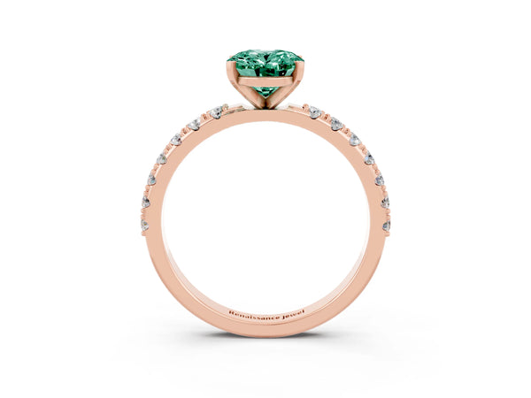 Rose gold Oval Cut Green Sapphire Solitaire Pavé Band with Four-Prong Setting