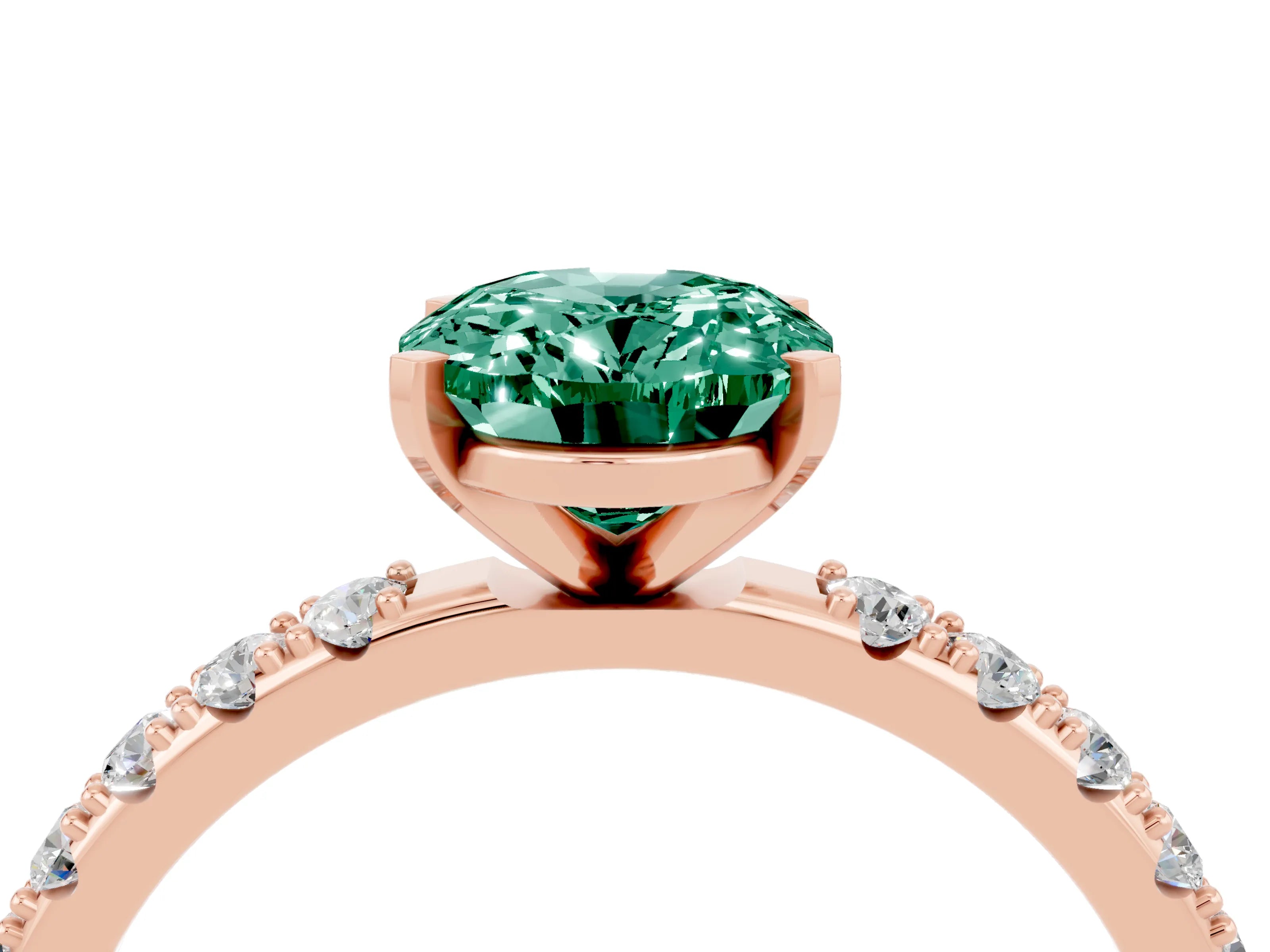 Rose gold Oval Cut Green Sapphire Solitaire Pavé Band with Four-Prong Setting_4