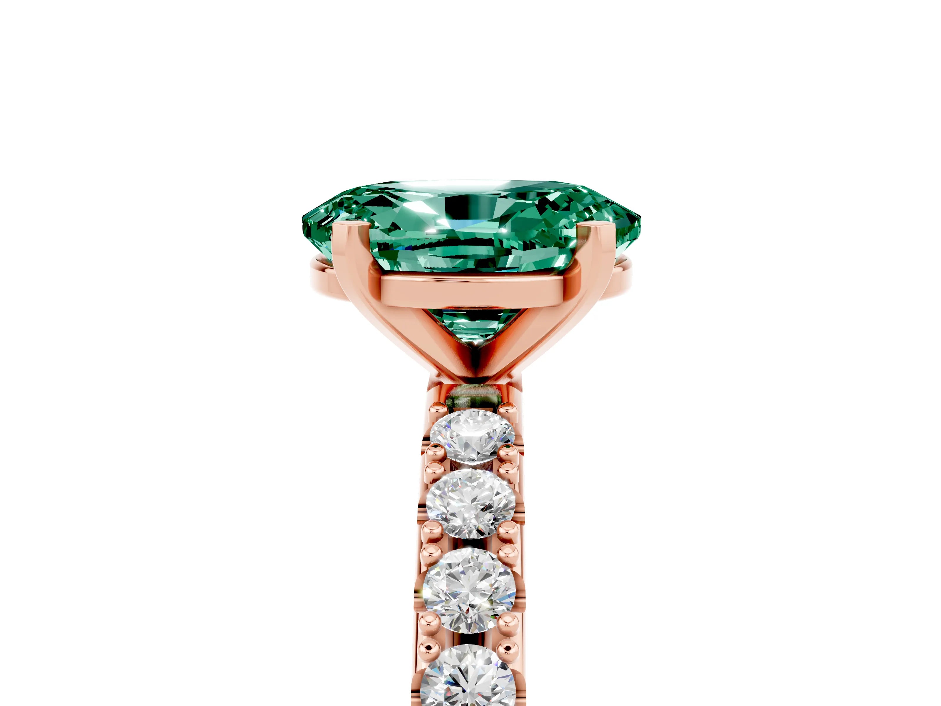 Rose gold Oval Cut Green Sapphire Solitaire Pavé Band with Four-Prong Setting_5