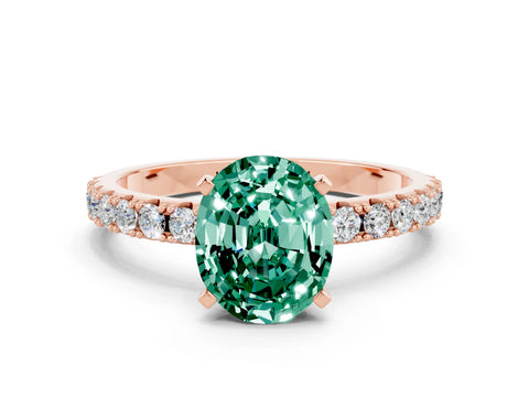 Rose gold Oval Cut Green Sapphire Solitaire Pavé Band with Four-Prong Setting