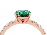 Rose gold Oval Cut Green Sapphire Solitaire Pavé Engagement Ring with Round Band and Prong Setting_16