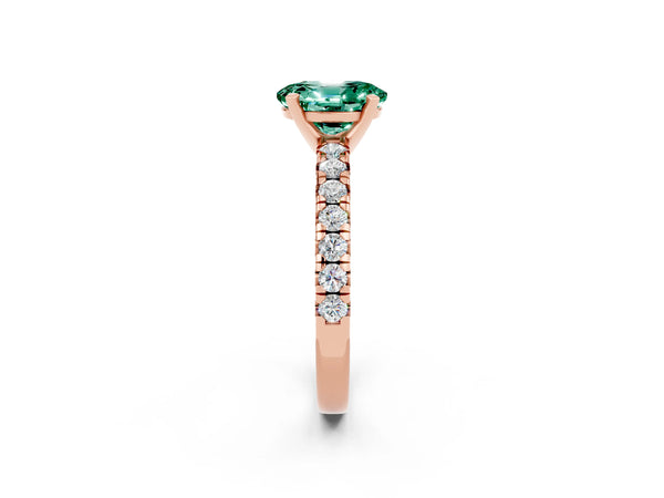 Rose gold Oval Cut Green Sapphire Solitaire Pavé Engagement Ring with Round Band and Prong Setting