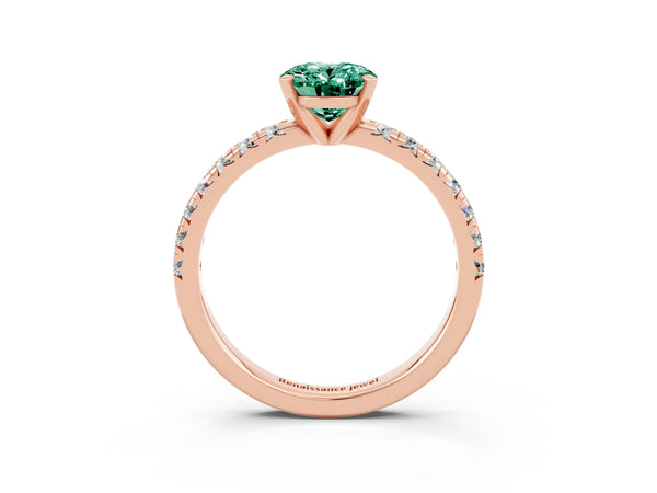 Rose gold Oval Cut Green Sapphire Solitaire Pavé Engagement Ring with Round Band and Prong Setting