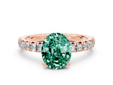 Rose gold Oval Cut Green Sapphire Solitaire Pavé Engagement Ring with Round Band and Prong Setting_72