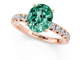 Rose gold Oval Cut Green Sapphire Solitaire Pavé Engagement Ring with Round Band and Prong Setting_73