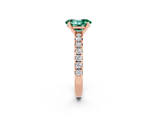 Rose gold Oval Cut Green Sapphire Solitaire Pavé Engagement Ring with Round Band and Prong Setting