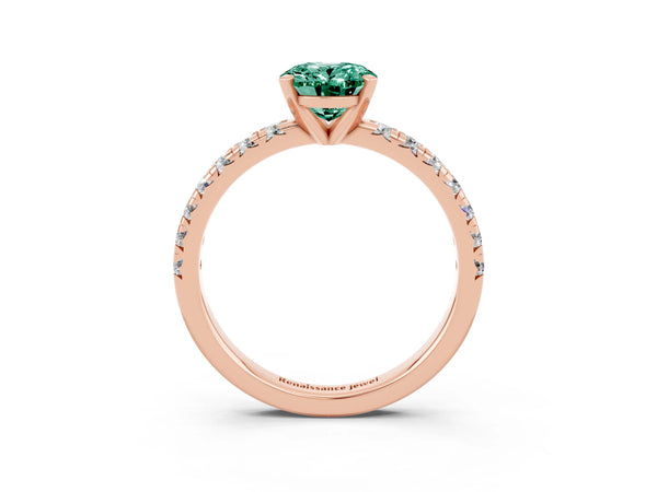 Rose gold Oval Cut Green Sapphire Solitaire Pavé Engagement Ring with Round Band and Prong Setting